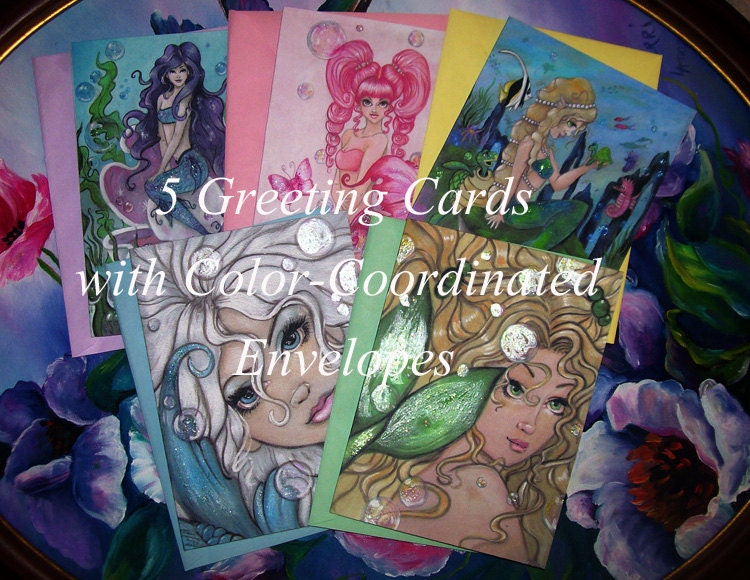 Mermaids Blank Greeting Cards Set of Five