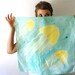 Aqua Silk scarf - Underwater Jellyfish - Hand Painted Silk Scarf - Spring Fashion Accessory - Turquoise and Yellow