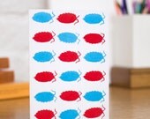 Woodlice- insect themed Greetings Card in red and blue