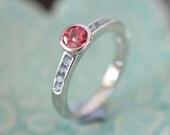 5mm Pink Tourmaline Stone and 2mm Aquamarine on 925 Sterling Silver Ring  - Ready To Ship (Free Shipping In US)