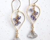 Iolite, Moss Amethyst & 14k Gold-Filled Teardrop Cluster Earrings