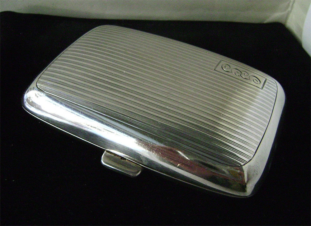 Art Deco Sterling cigarette convex engraved case SCS & Co. Birmingham 1926  50 grams