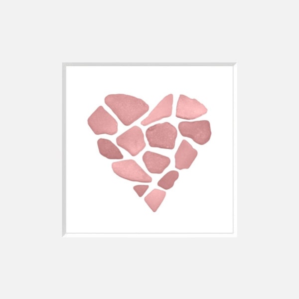 Pink Beachcomber's Sea Glass - Heart - Valentine's day Digitally Altered Photograph, Wall Art, Home / Office Decor, ORIGINAL elteam a4o4a