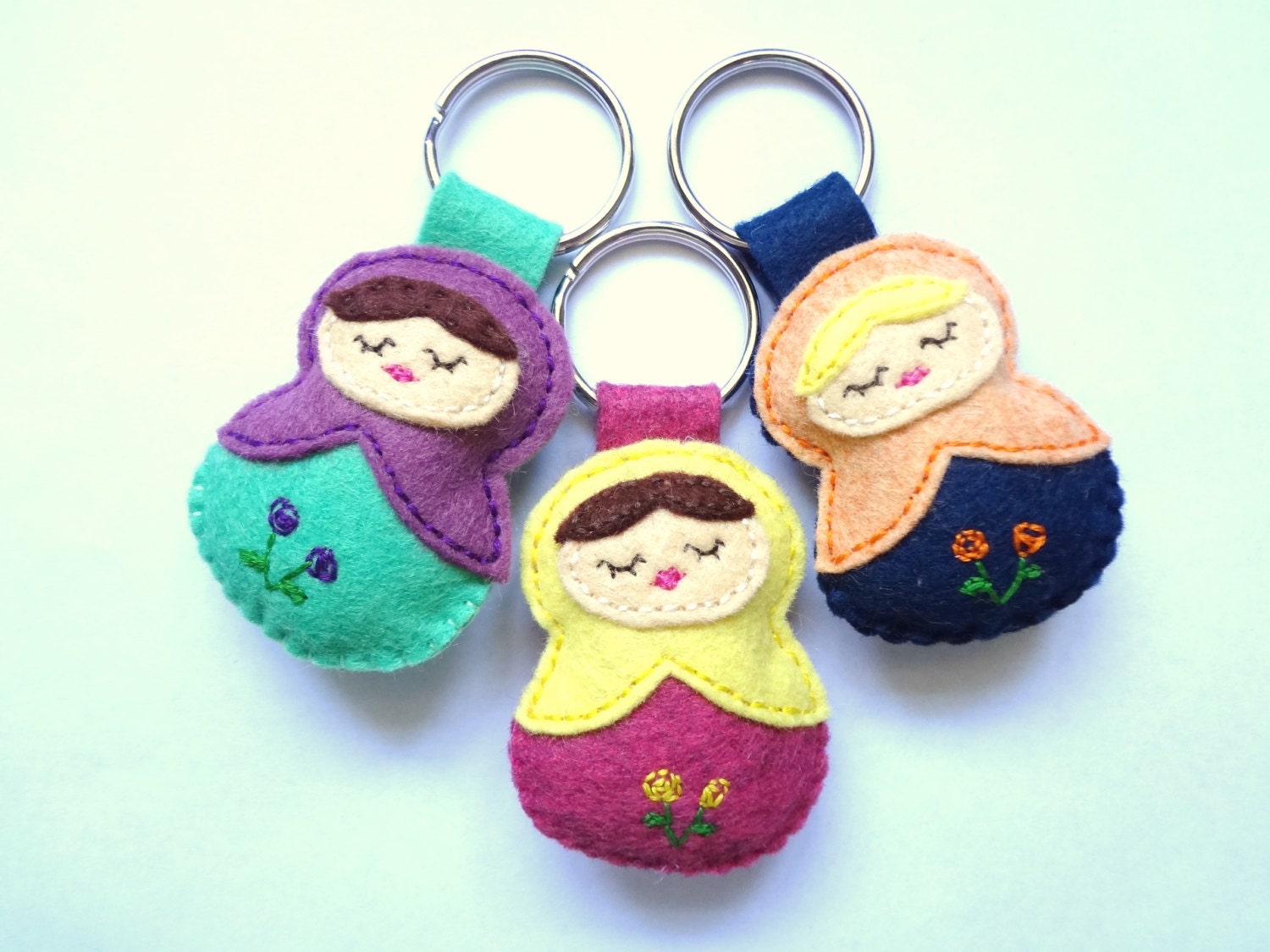 Matryoshka Doll Keychain, Keyring, or Zipper charm with Roses