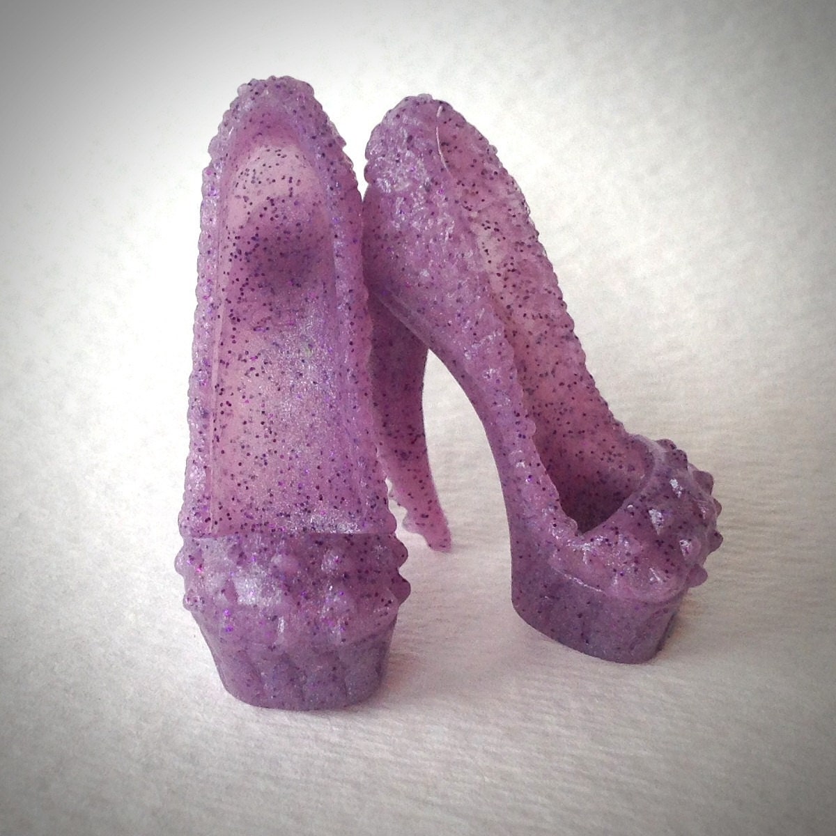Grape Satin Sparkle Scaris Heels Monster High Shoes for Dolls - Dollicious Customs