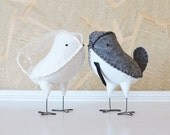 Custom Wedding Cake Topper Vintage Fabric Love Birds with Veil and Tie, Design Your Own, Customizable Wedding Birds - Made to Order