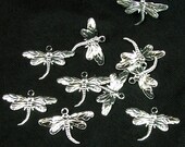 Dragonfly Charms (10 pieces) Silver plate insect Drop 26x15mm Jewelry Supply Craft Supply