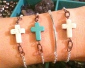 Cross stacking bracelet - Copper and silver - Turquoise - White - Purple - Hot pink  - pearl bauble