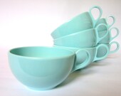 Mid-Century Blue Melamine Cups, 7 Robin's Egg Blue Vintage Melmac Mugs