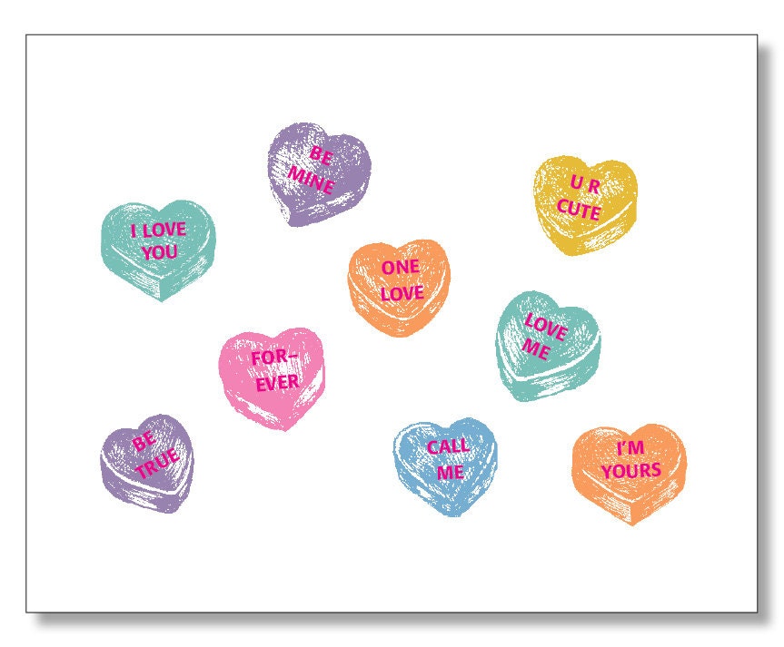 Candy Hearts Valentine Card.  I Love You Card. Handmade & Eco Conscious. Admire Card
