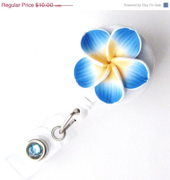 Ocean Seas Plumeria - Retractable Badge Reel - Flower Badge Holders - Designer ID Reel - Nurse Gifts - Pretty Name Badge Clips - BadgeBloom