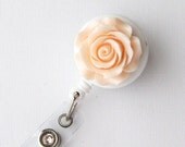 Peach Rosebud - ID Badge Holder - Flower Badge Reels - Designer ID Reel - Nurse Gifts - Pretty Name Badge Clips - BadgeBlooms