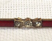 Antique Brooch, Victorian Bar Pin,Red Enamel, Rhinestone, Delicate