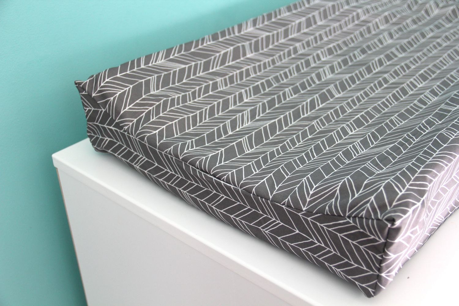 charcoal feather contoured changing pad cover