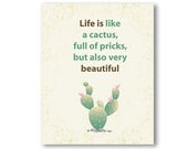 SALE - "Life is beautiful" - Wall art / print / poster with illustration of cactus and positive inspirational quote / saying about life