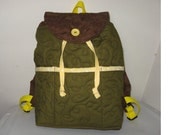 Handmade Kids backpack, quilted boys backpack, kids rucksack in brown and olive green