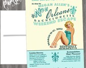 Vintage New Orleans Pin Up Girl Invitation- Bachelorette party, Lingerie Shower Birthday invite diy print file PRINTED OPTIONAL