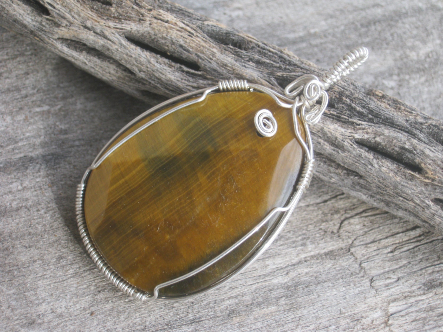 Faceted Tiger Eye Pendant, Sterling Silver Fill Wire Wrapped