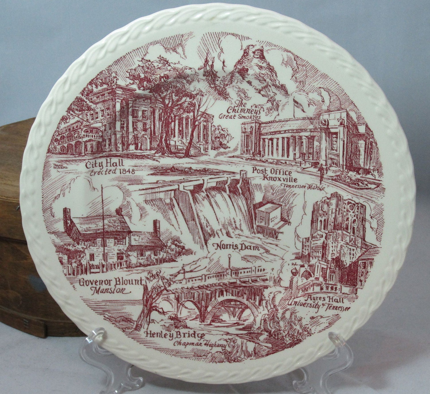 Vintage Knoxville Tennesee Plate Gateway to the Smokies Mulberry Transferware Vernon Kilns Commemorative