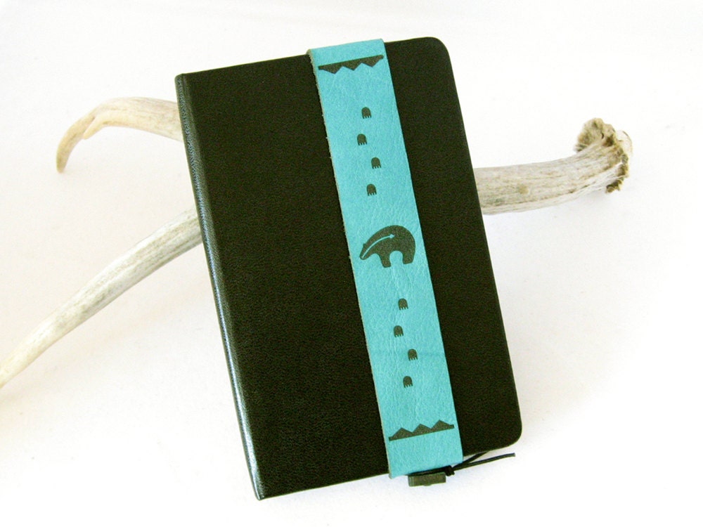 Turquoise Blue Zuni Bear Bookmark and Moleskine Notebook Combo - Upgrade your Moleskine's Closure - Leather & Recycled Bicycle Tube