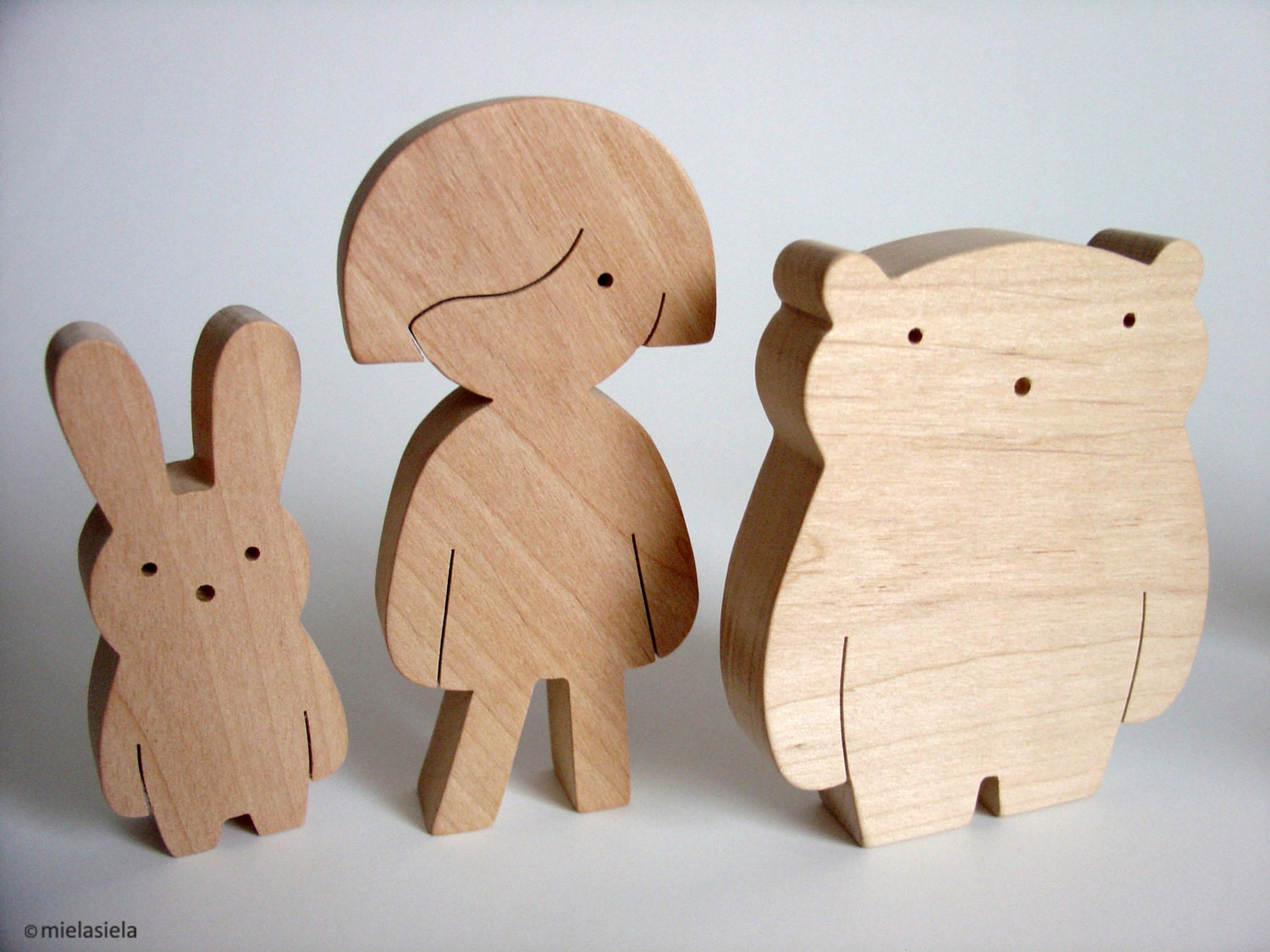Wooden animals set - Girl, animals and tree - Woodland animals - wooden toy