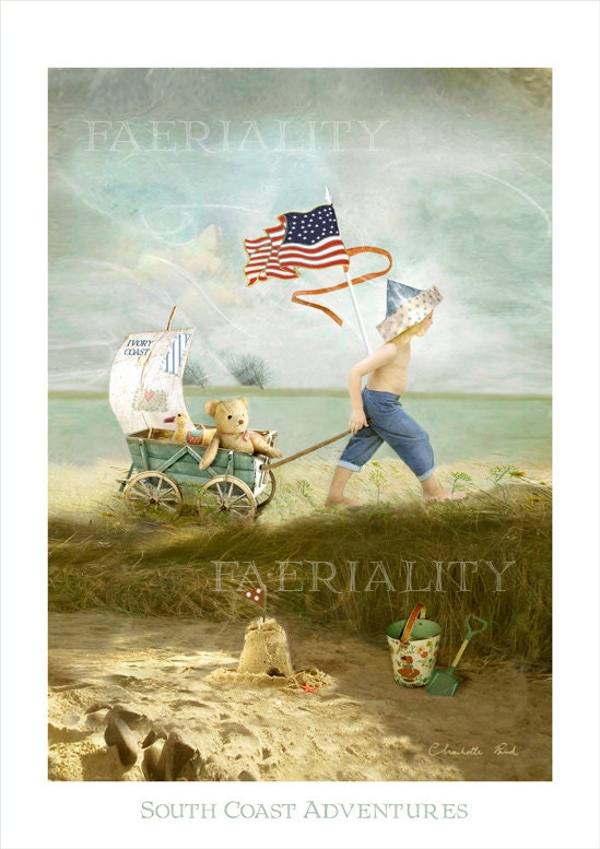Matted Hand signed print     'South Coast Adventures'  American Flag USA ..all other flags available on request
