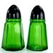 Emerald Green Glass Salt and Pepper Shakers Bakelite Lids 1920-40s