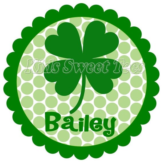 St. Patrick's Day Girly polka dot clover- personalized - digital image Il_570xn