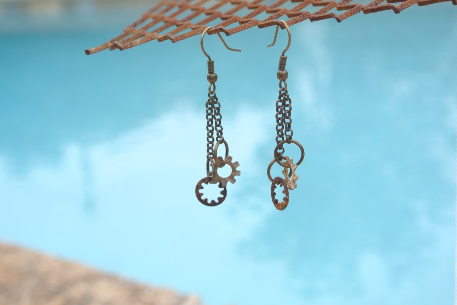 Hardware Jewelry - Industrial Earrings with Oxidized Washer Dangles