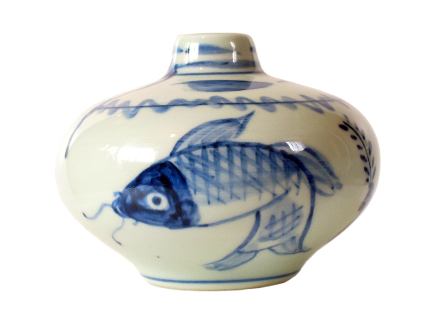 Japanese Ceramic Vase with Koi (Carp) Design