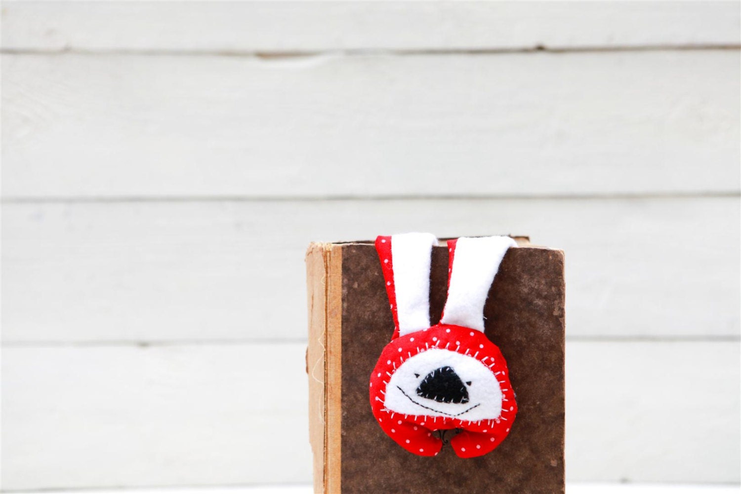 Red with white dots bunny bookmark.Unusual bookmark.Polka dots bunny.Perfect gift for birthday or graduation.Child.School gift idea