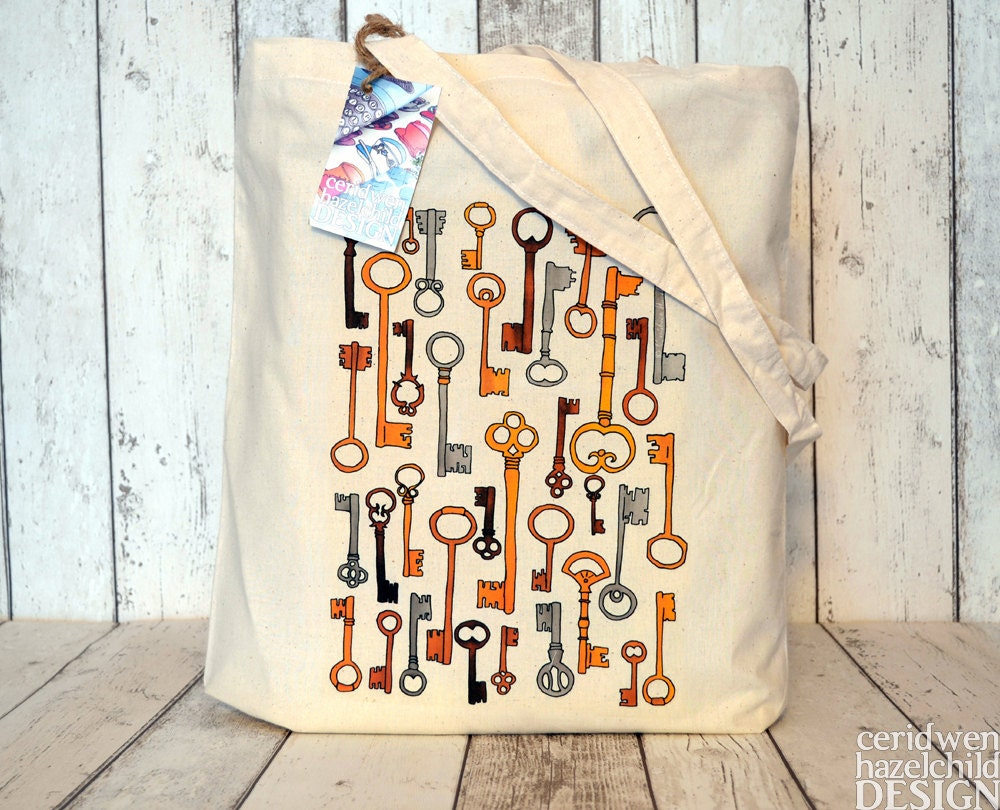 Antique Skeleton Keys Illustration Eco Cotton Tote Bag