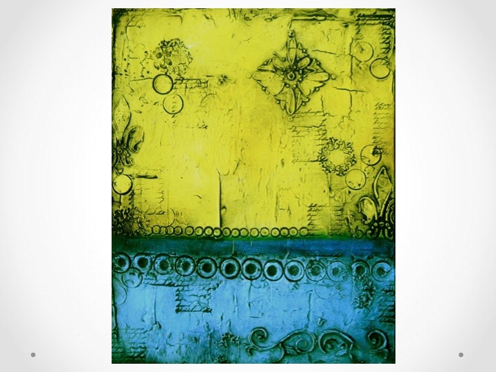 Original Painting - Abstract Painting - Acrylic Painting - Yellow Blue - Fleur de Lis - Contemporary Art -Textured - 16x20