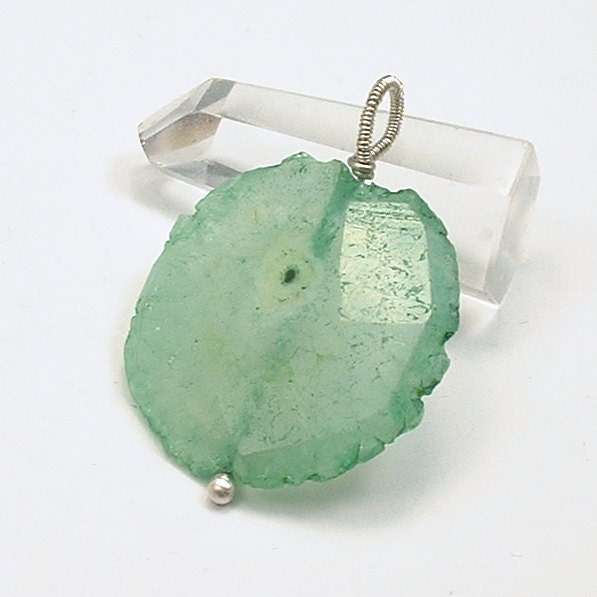 Green Solar Quartz Pendant Argentium Sterling Silver Wire Bail