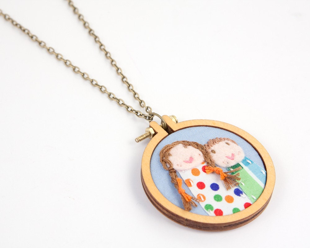 Family portrait of 2 - made to order - embroidered and appliqued - made with love by dandelyne