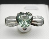 Engagement Ring -  2 Carat Green Tourmaline Ring With Diamonds In 14K White Gold