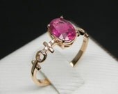Engagement Ring -  1 Carat Rubellite Tourmaline Ring With Diamonds In 14K Rose Gold
