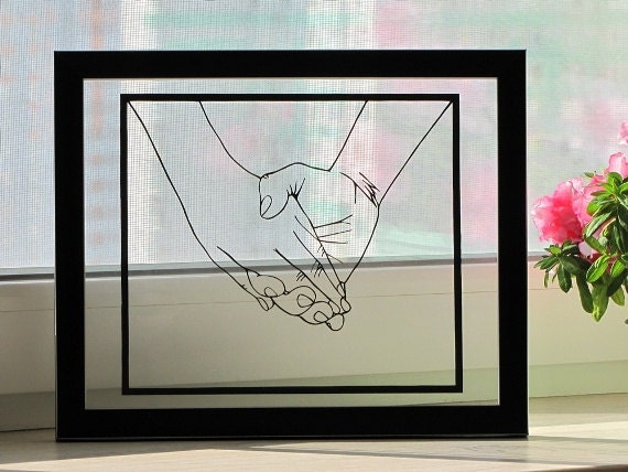 Holding Hands Handmade Original Papercut First Anniversary Personalized Gift: Hand-Cut Paper Art Silhouette (UNFRAMED)