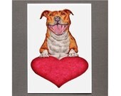Pit Bull Heart Card, Valentines Day Dog Card, 5x7 Art