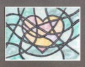 Stained Glass Heart Card, Valentine's Day I Love You 5x7 Art Card