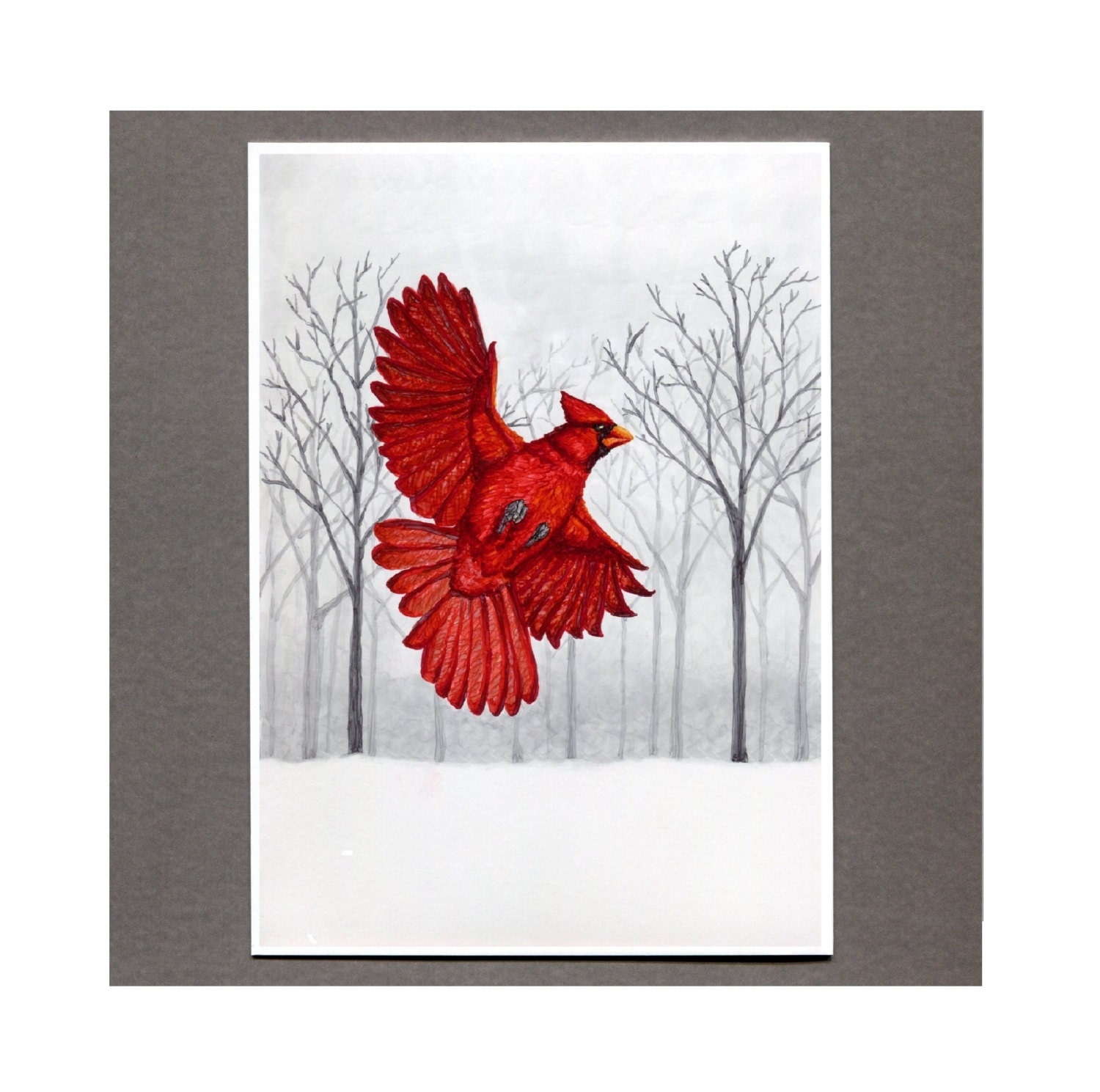 Winter Cardinal Card, Greeting Card, 5x7 Art Print