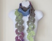 Queen Anne Lace Scarf in Beautiful Spring Colors of Green, Blue and Orchid. Soft, All Cotton Summer Scarf.