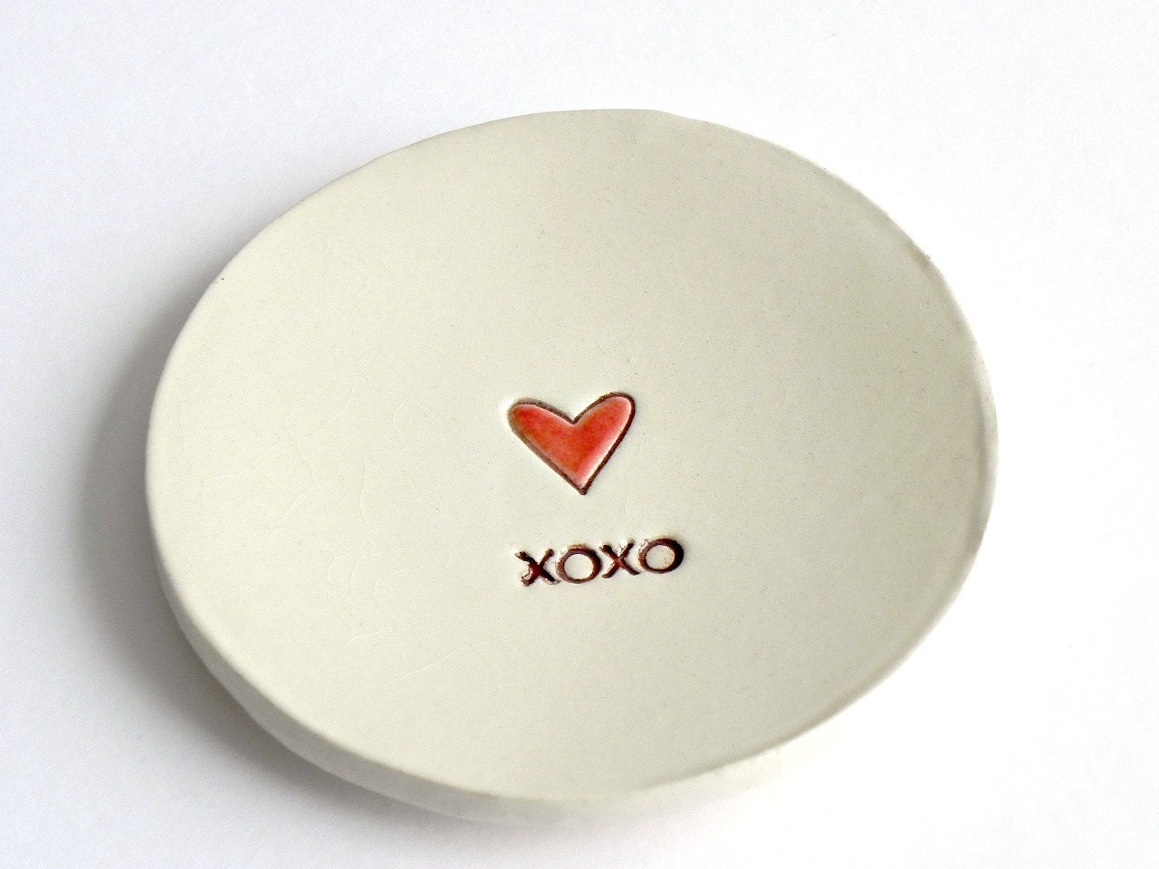 Ceramic Ring Dish Red Heart XOXO Minimalist Pottery Recycled Box