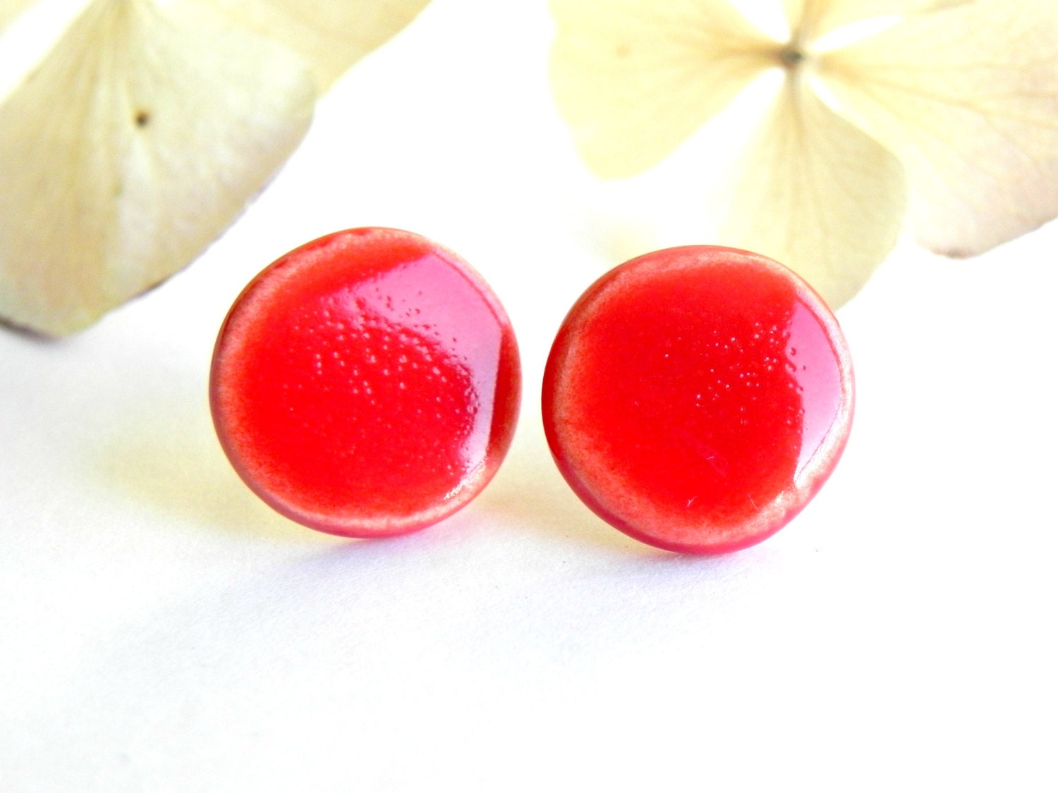 Geometric Minimalist Ceramic Earrings Stud Poppy Red Round Post Fashion Jewelry