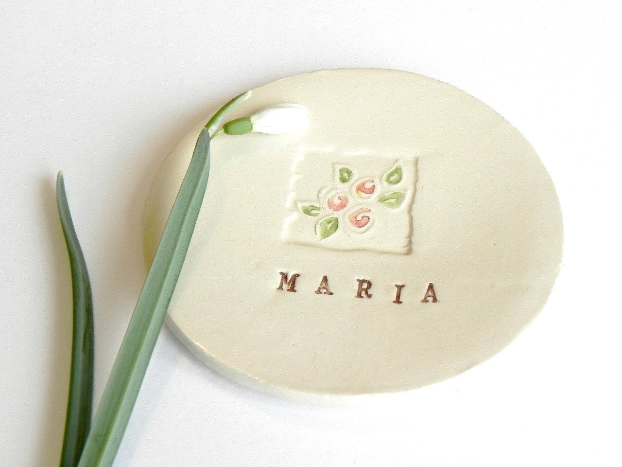 Personalized Ceramic Dish Rose Plate Bridal Pottery Gift Custom ceramic