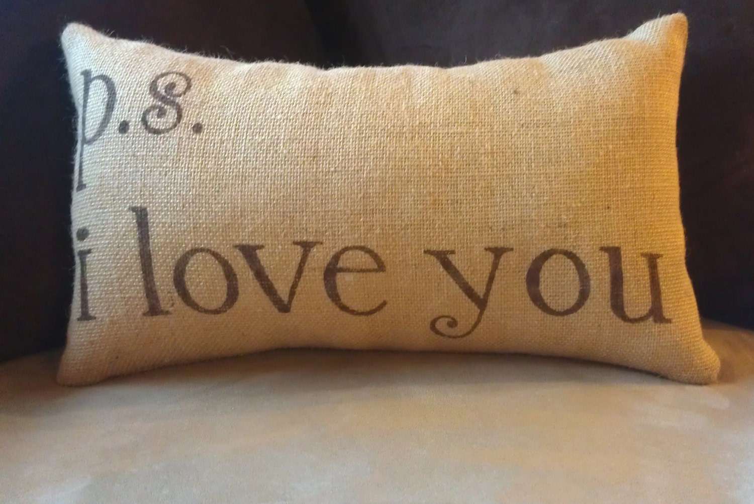 P.S. I Love You Burlap Pillow