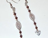 Red-Violet Color Bead Heart Dangle Earrings