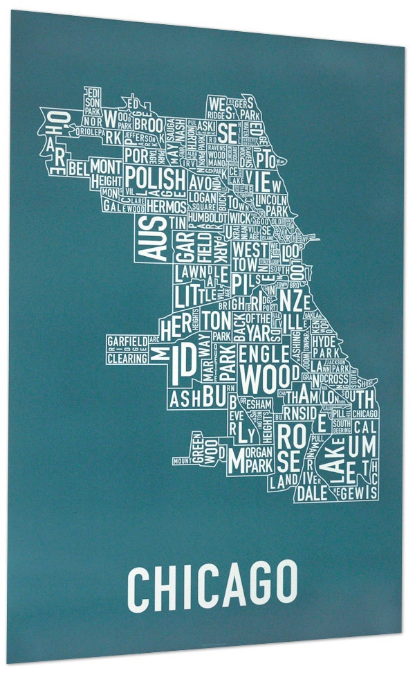 Chicago Neighborhood Map Poster, by Ork Posters