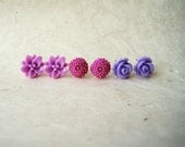 Purple Flower Earrings. Flower Stud Earrings. Lavender Rose Earrings, Purple Lotus Earrings, Fuchsia Mum Earrings. Spring Jewelry FSE3.