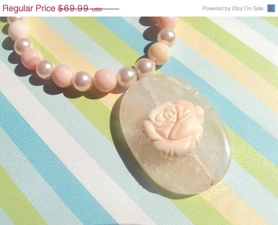 50% OFF SALE Pink Opal Rose Quartz Pearl Necklace by Amanda Lynne LUXE
